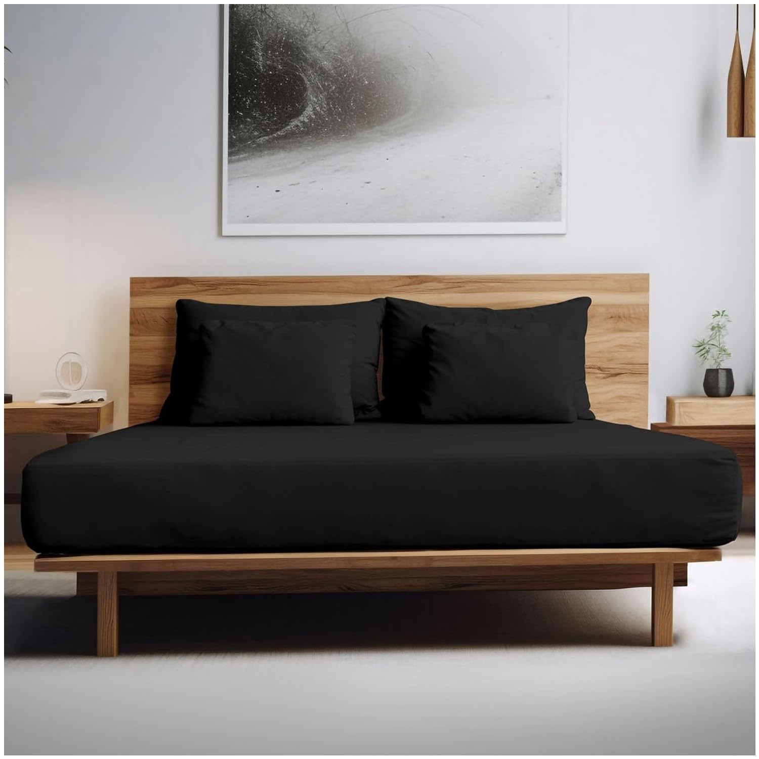 GC GAVENO CAVAILIA Fitted Sheets Super King Size- 100% Egyptian Cotton Bed Sheets- 200 Thread Count Anti Allergy Bedding- Black