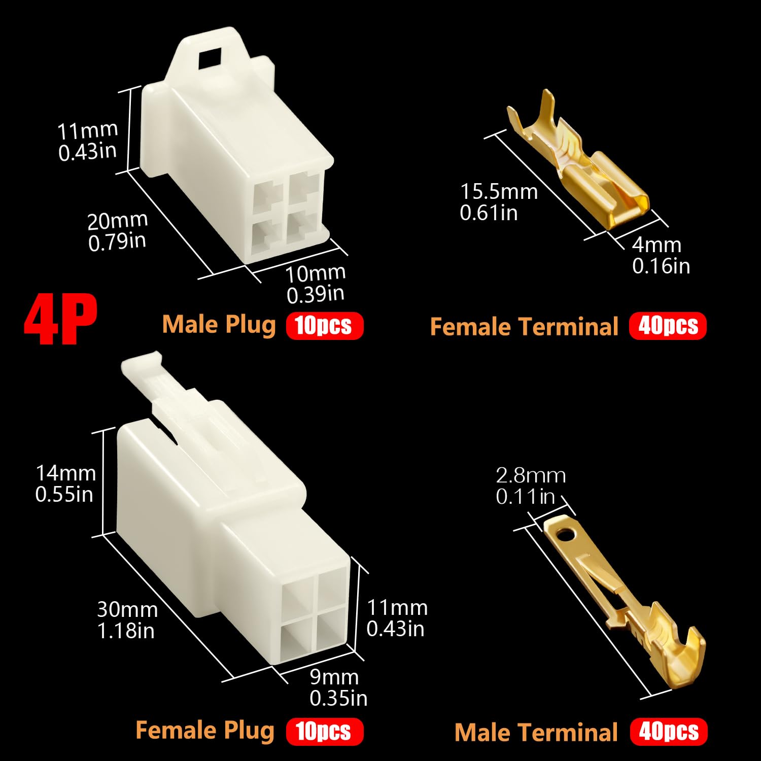 YIXISI 100 PCS 2.8mm 4 Pin Automotive Electrical Wire Connectors Kit - Image 2