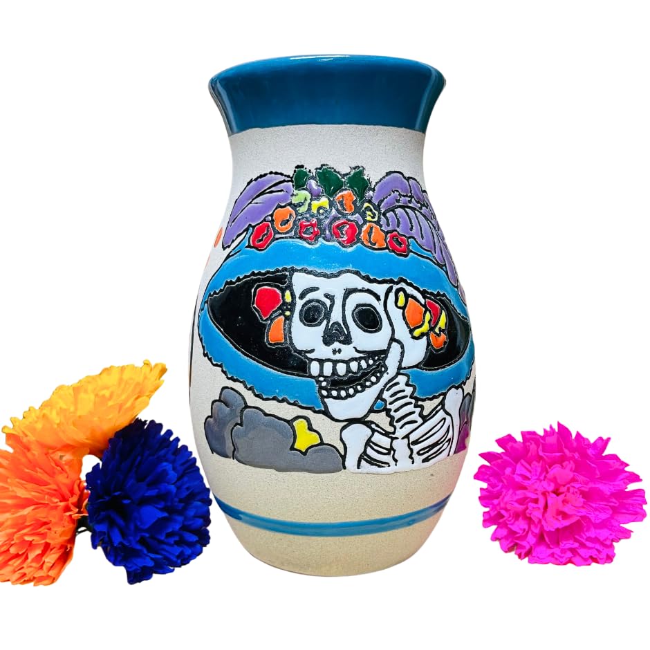 Miniatura 9 de Florero Catrina - Mexican Home Décor - Home Decor - Mexican Vases - Mexican Pottery - Mexican Decor - Guelaguetza Designs (Green Rim)