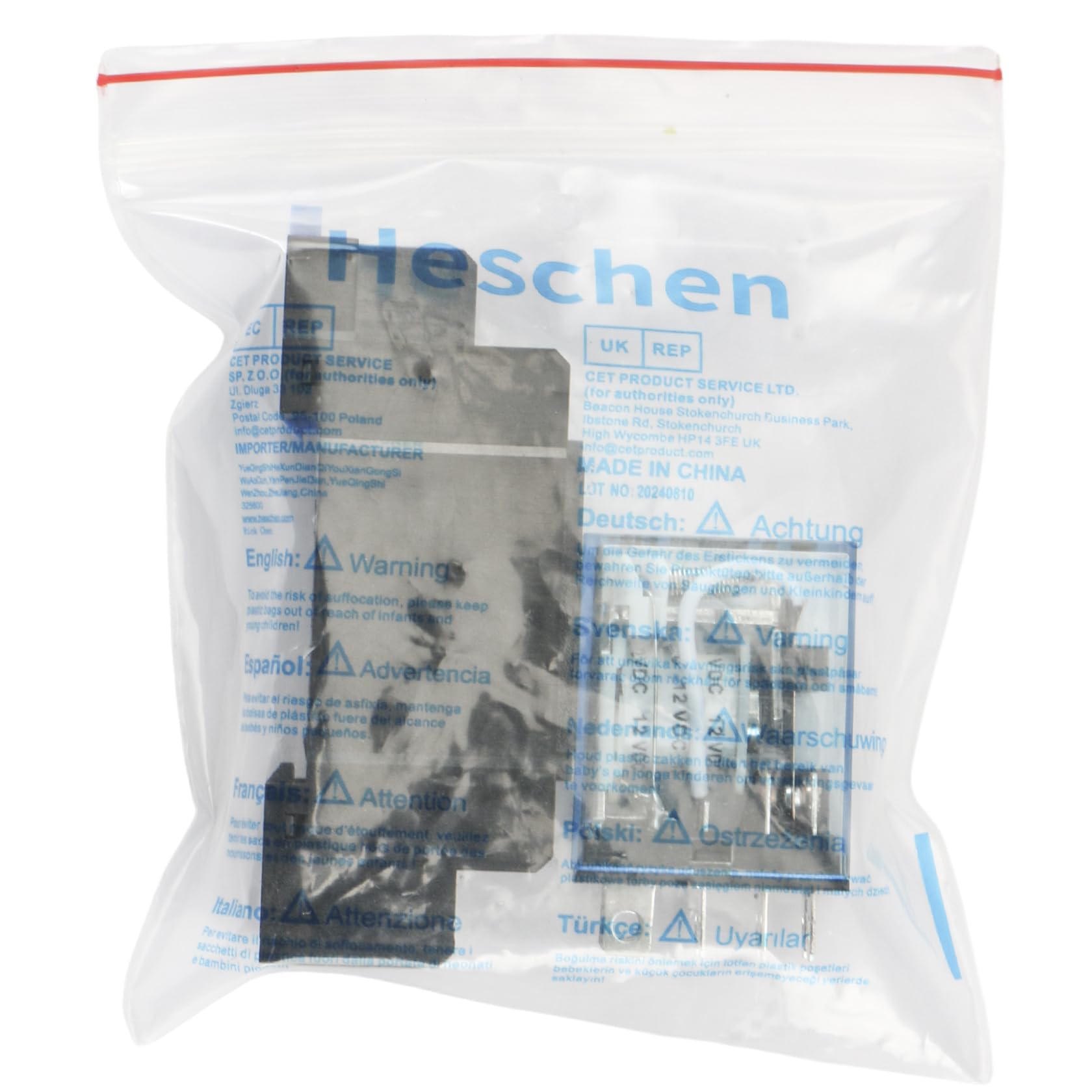 Heschen Relais à usage général, LY2NJ, Bobine 12VDC, 10A 24VDC/220VAC, DPDT, Indicateur LED, avec socle