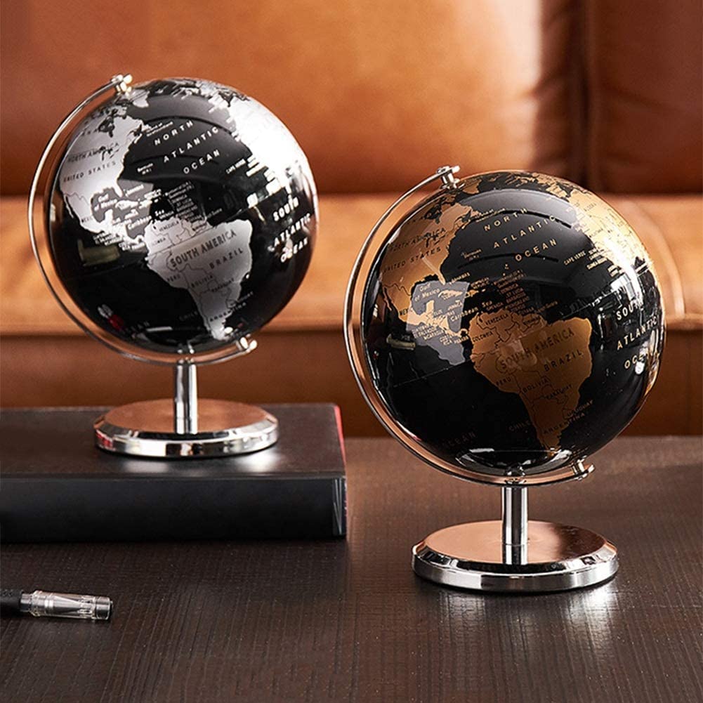 Mappamondo Globo Black&Gold Ø 42 cm| Nero e ORO, girevole, con cartografia Politica aggiornata | Oggetto di design dorato | h. 45 cm Diametro 42 cm Planisfero da Arredamento, mappa in Inglese