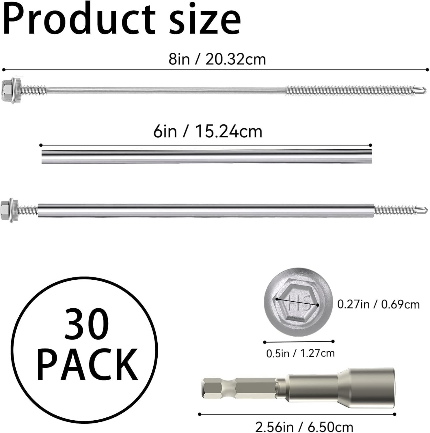 30PCS 8 Inch Stainless Steel Gutter Screw & 304 Ferrule Kit and Magnetic Socket Included, Premium Repair Set for 6-Inch Metal Gutters
