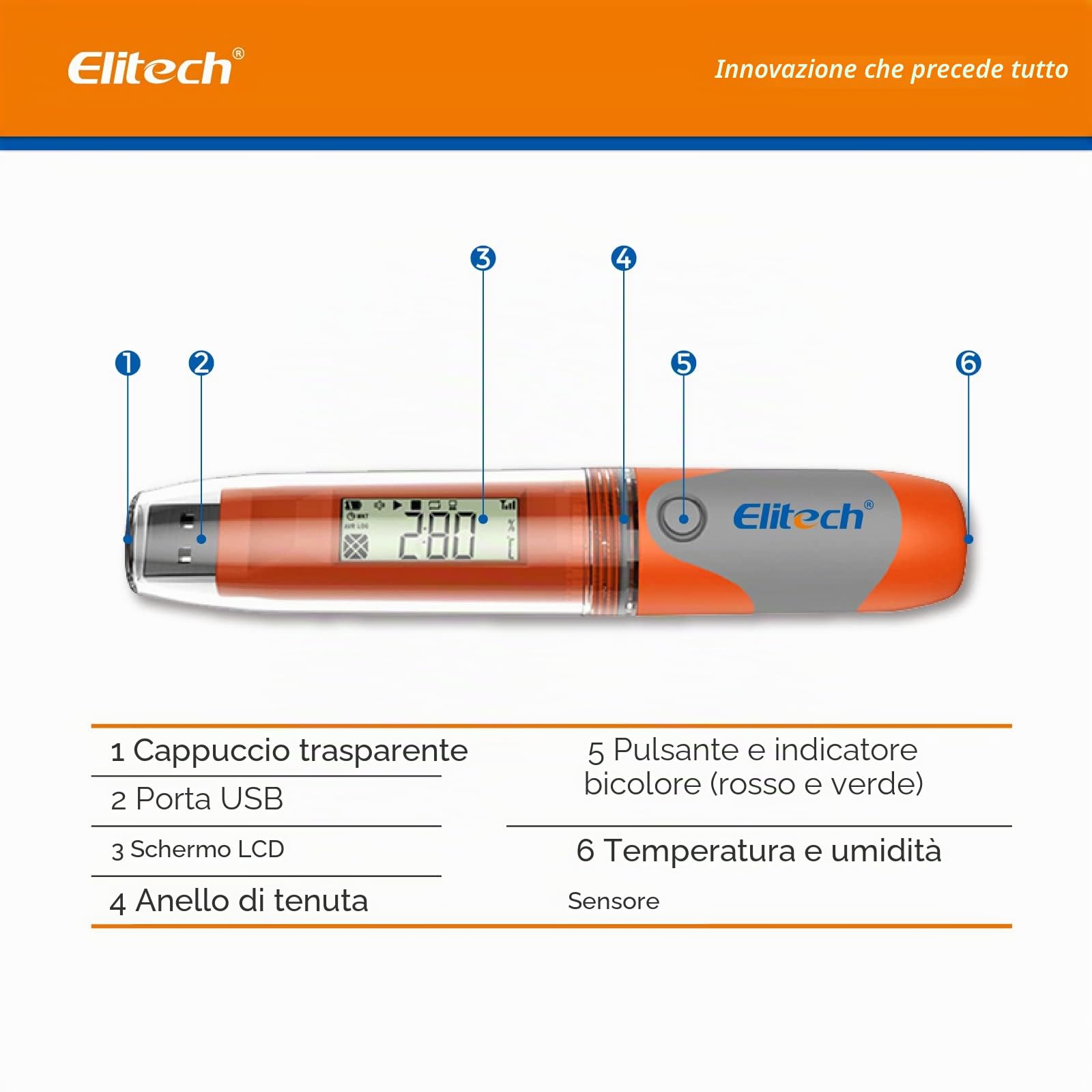 Elitech RC-51H Data Logger Temperatura Umidità 32.000 Punti Schermo LCD CE FDA