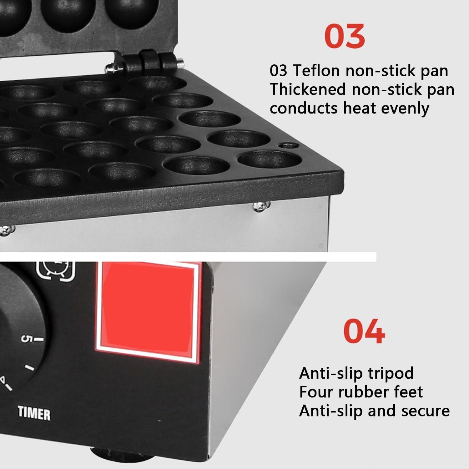 Mini Dutch Pancakes Maker Machine, Commercial Electric Waffle Machine Non-Stick Dorayaki Maker Mini Pancakes Maker with 50-300℃ Temperature Timer Separate Control,25hole/B,36hole