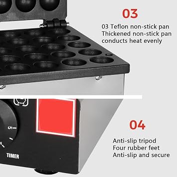 50-Hole Mini Dutch Pancakes Maker, Non-Stick Electric 50-Piece Mini Dutch Pancake Baker Maker Iron Machine
