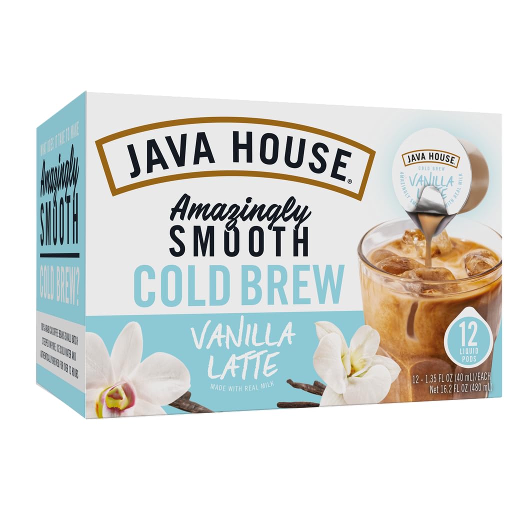 JAVA HOUSE French Vanilla Latte - Cápsulas de café frío (12 unidades) para pelar y verter cápsulas calientes o heladas
