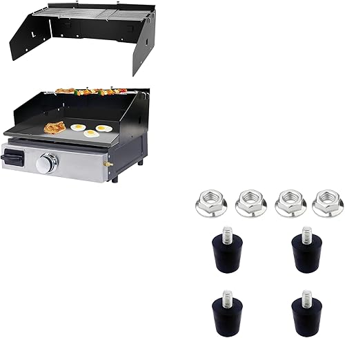 Juego universal de protección contra el viento y estante de calentamiento y 4 pies de goma ajustables para parrilla Blackstone de 17 y 22 pulgadas