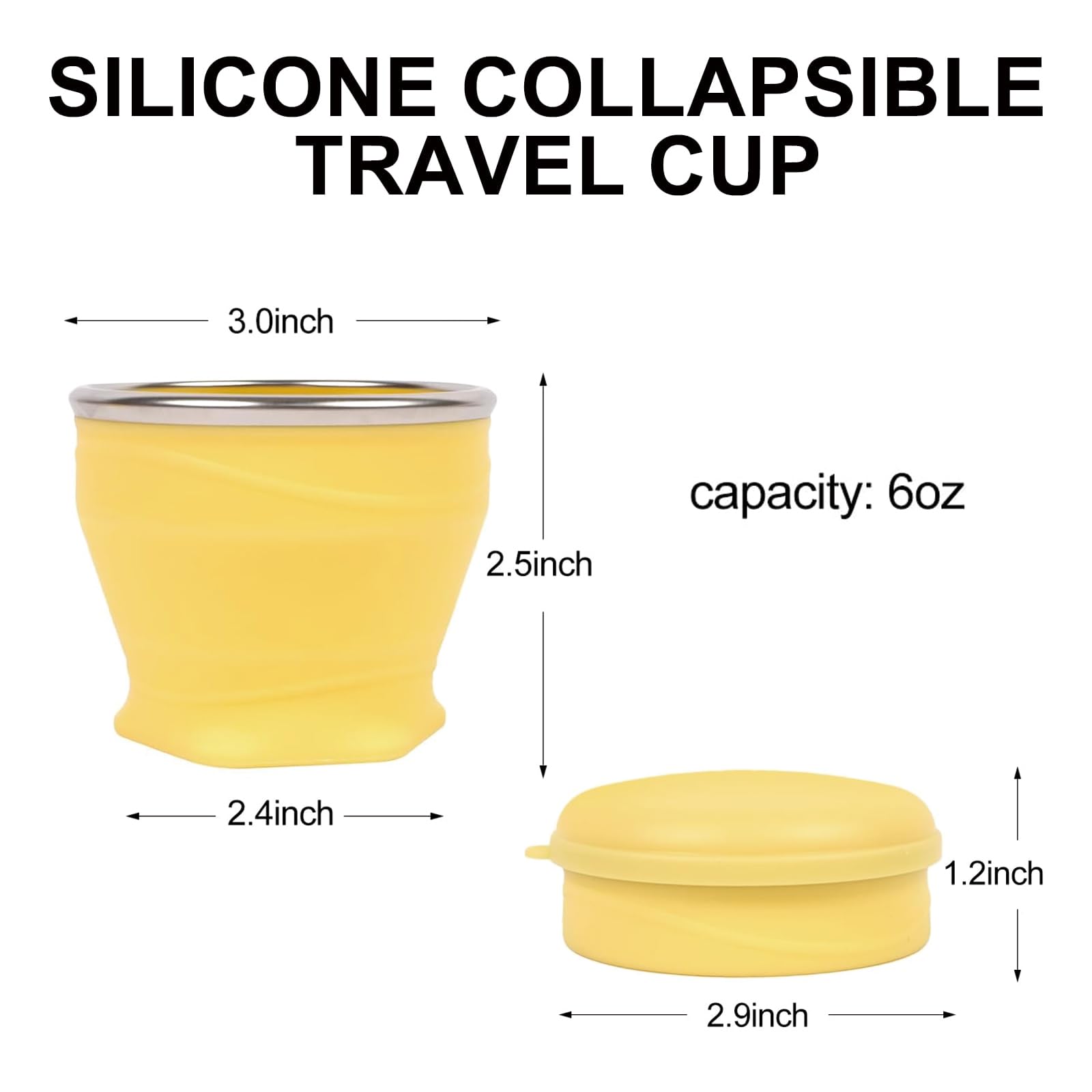 Tazze Silicone Pieghevoli, Bicchieri Silicone con Coperchio, 180 ml Bicchiere Riutilizzabile Pieghevole, Tazza da Viaggio Pieghevole Senza BPA per Viaggio Campeggio Picnic Escursionismo (Giallo)