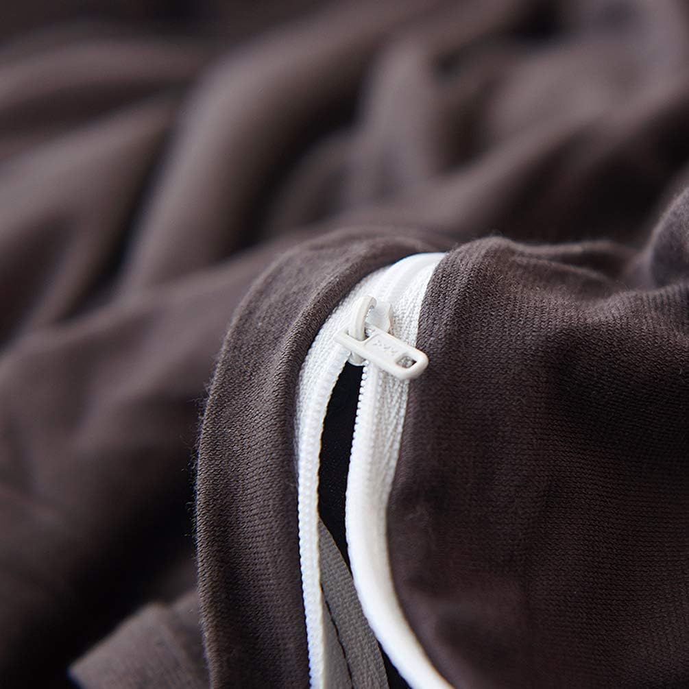 FOSSA Jersey Knit Cotton Duvet Cover Set Queen Brown Solid Color T-Shirt Cotton Super Soft Comfortable, 1 Duvet Cover and 2 Pillowcases, Dark Brown