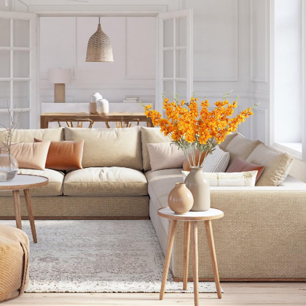 8pcs Delphinium Artificial Flowers 33.5in Long Stem Larkspur Fake Silk Flowers for Tall Vase Faux Flowers for Home Wedding Baby Shower Floral Arrangement Centerpiece Table Decorations (Orange) - Image 6