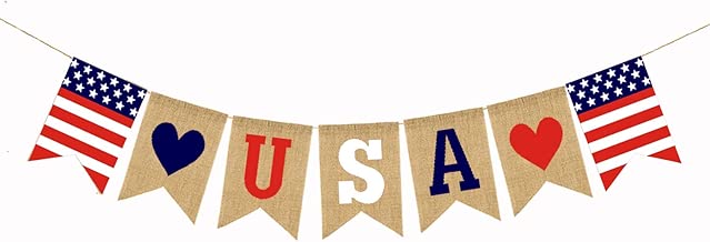 Rainlemon Jute Burlap USA Banner American Independence Day 4th of July Mantel Fireplace Decoration - coolthings.us