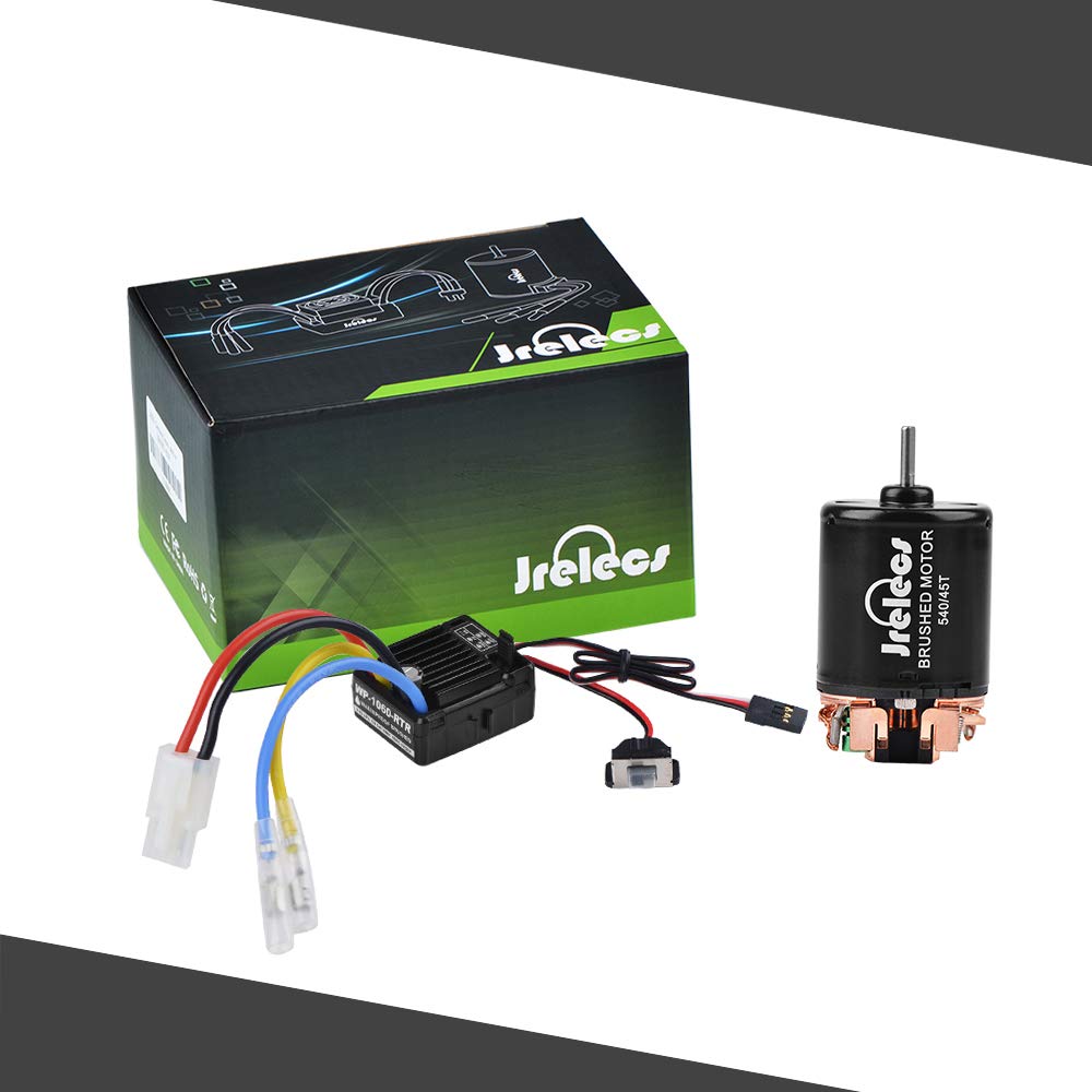 Jrelecs 4 Poles Brushed Motor and WP-1060-RTR 60A Waterproof Brushed ESC Electronic Speed Controller with 5V/2A BEC for 1/10 RC Car JR-550T