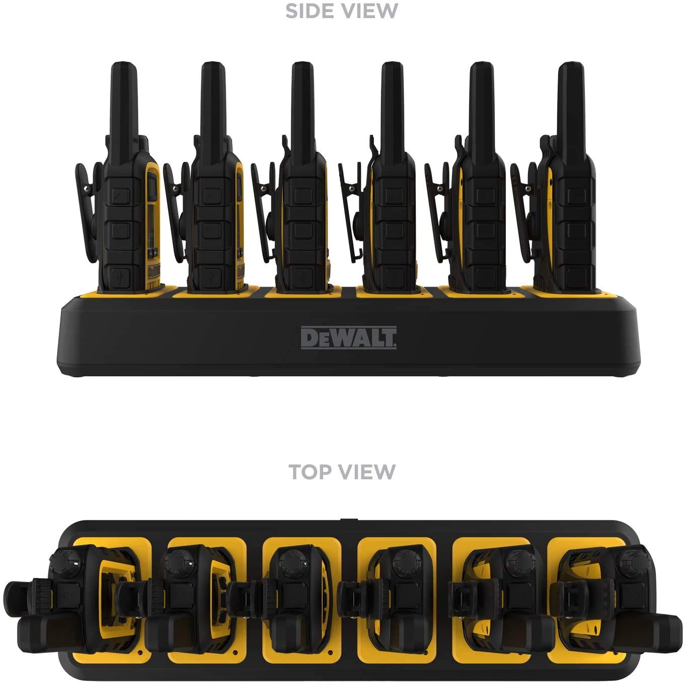 DEWALT DXPMR800 Heavy Duty Professional Walkie Talkie PMR Radio with Up to 15 Floors/10km Range, License Free - Black and Yellow (6 Pack + Gang Charger), DXPMR800-BCH6 — view 4