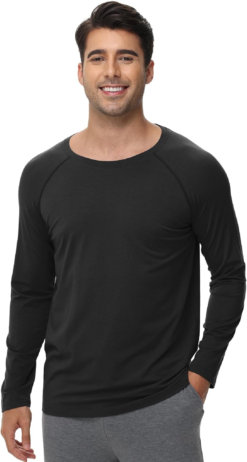 WiWi Men's Super Soft Long Sleeve Tees Moisture Wicking Shirts Viscose from Bamboo Cooling Crew Neck T-Shirt S-XXL