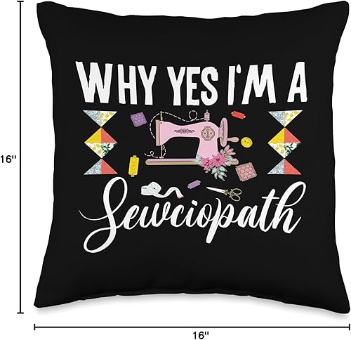Miniatura 4 de CharlIan Minds - Sewing Lover Humor Saying Why Yes Im A Sewciopath - Divertida almohada de día para máquina de coser, 16 x 16 pulgadas, multicolor