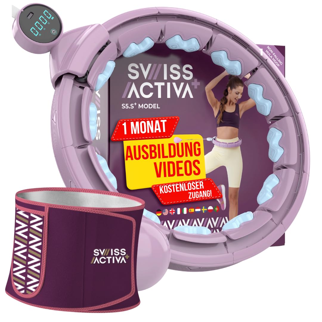 Swiss Activa+ S5.S+ Silent Hula Hoop avec tondeuse à la taille - Tour de taille 56 à 112 cm - Perte de poids Infinity Smart Weighted Hula Hoop pour femme