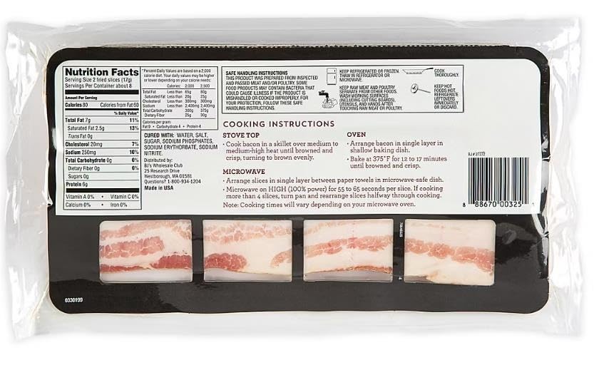sliced bacon is carefully selected and hand trimmed to be the best, slice after slice, package after package. Serve to your family for a hardy breakfast. 3 Pk 16 oz Each .. Total [ 48 oz, 3 lb ]