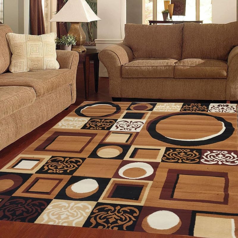 Image of Floral Design Acrylic Polyester Carpet for Living Room 8x11 Feet Color Gold and Black(240x330Cm), Large Rectangle