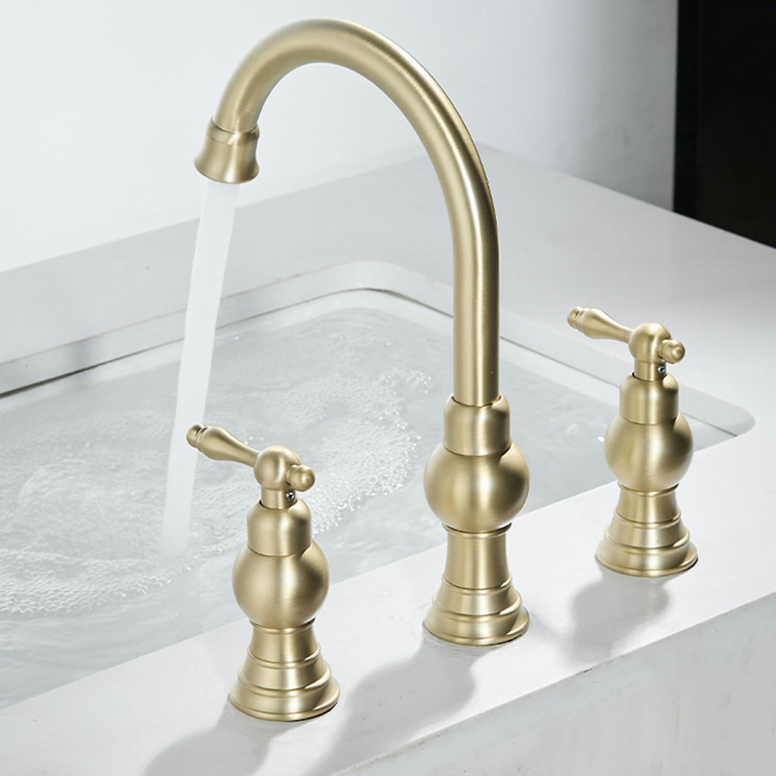 Rubinetto Bagno Lavabo 3 Fori Vintage Oro Spazzolato in Ottone
