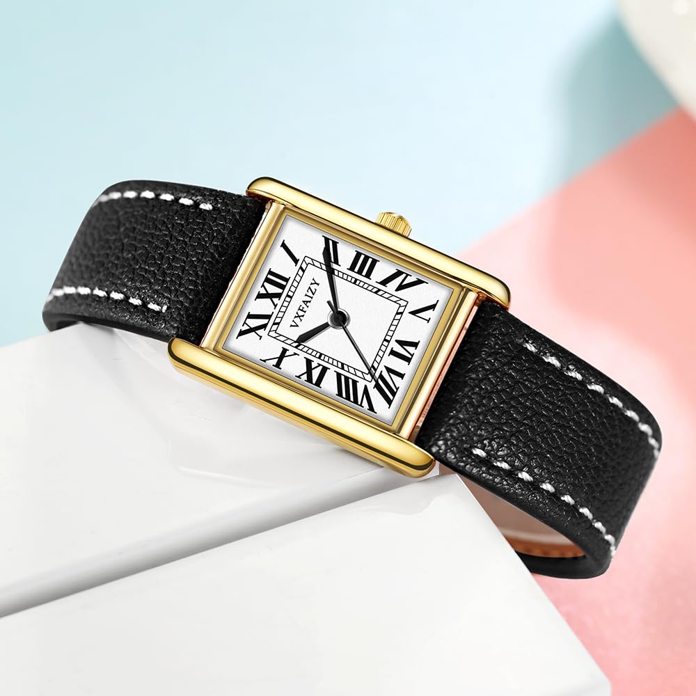 Montre Femme Rectangle Rétro Chiffres Romains Bracelet Cuir