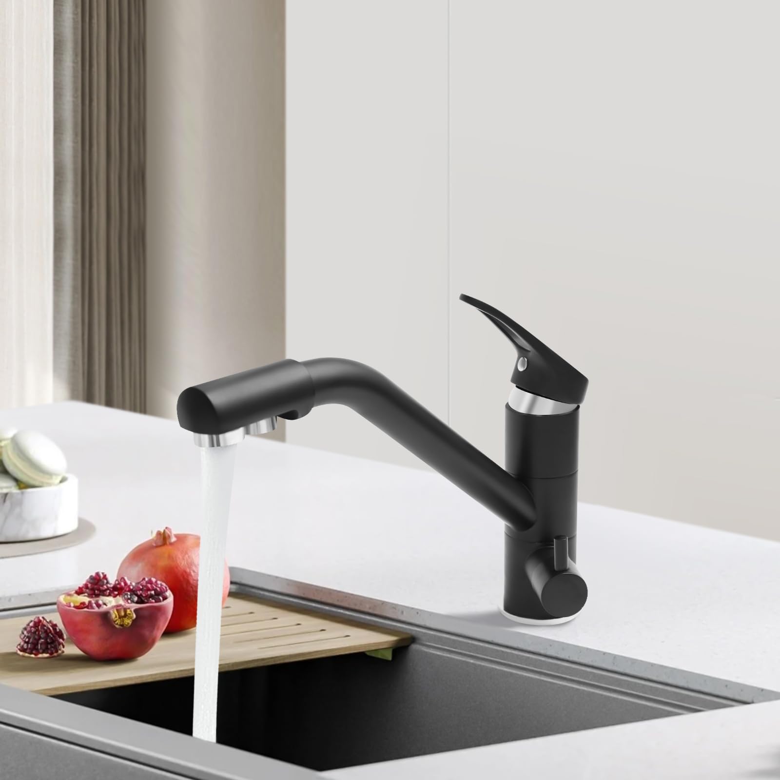Küchenarmatur, Mischbatterie für Spüle, Küche, 3-in-1, 360° drehbar, Wasserhahn, zwei Griffe, geeignet für WC, Waschküche, Küche