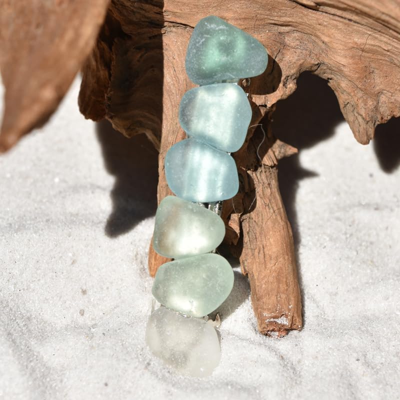 DejaVu Designs Genuine Frosted Shades of Teal Sea Glass French Barrette Hair Clip - 60 MM