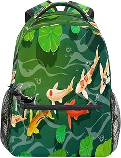 Mochila escolar para meninos e meninas, carpas japonesas, peixes, lótus, natação, lótus, lótus, bolsa de ombro para estudantes, meninos, meninas, leves, duráveis, bolsas para faculdade, bolsa de viagem, caminhadas, acampamento, mochila de dia