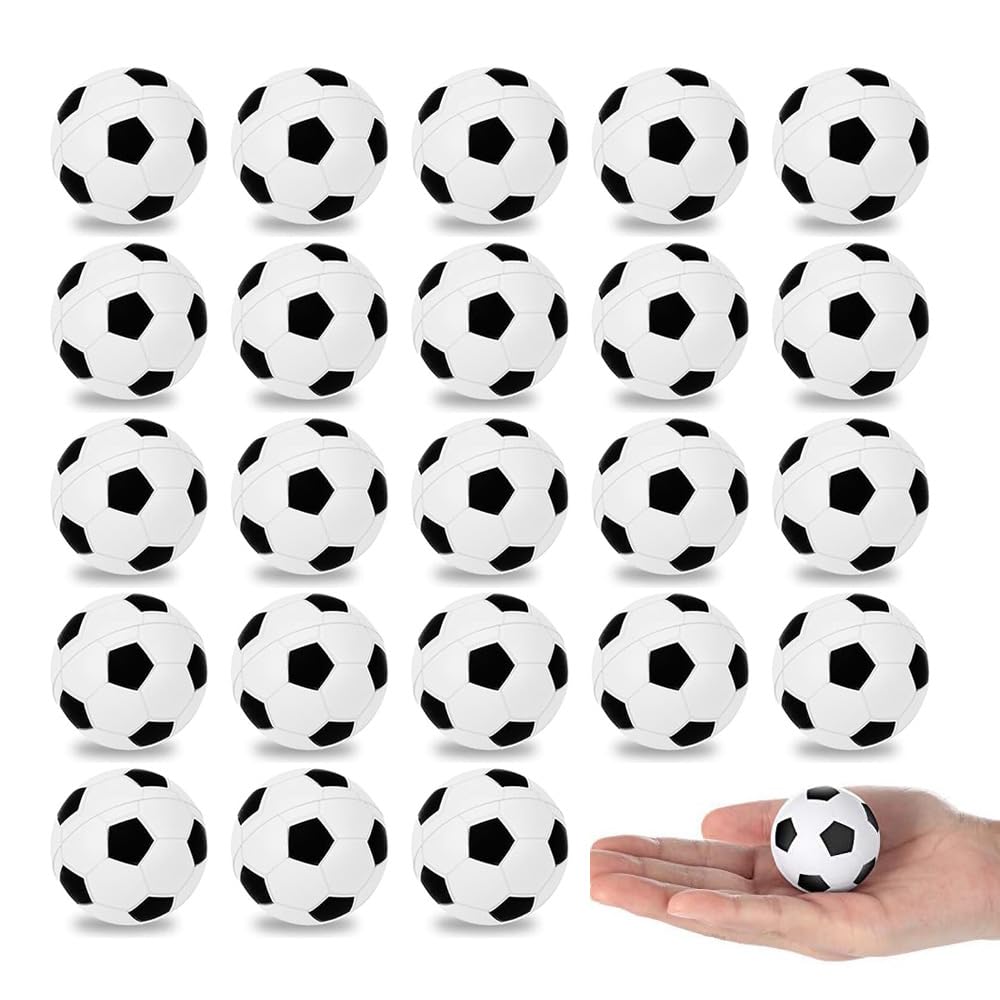 Fulanfudi 24 PCS Soccer Cupcake Toppers Foam Mini Soccer Stress Ball Soccer Ball Cupcake Picks Football Theme Cake Topper for Kids Stress Relief