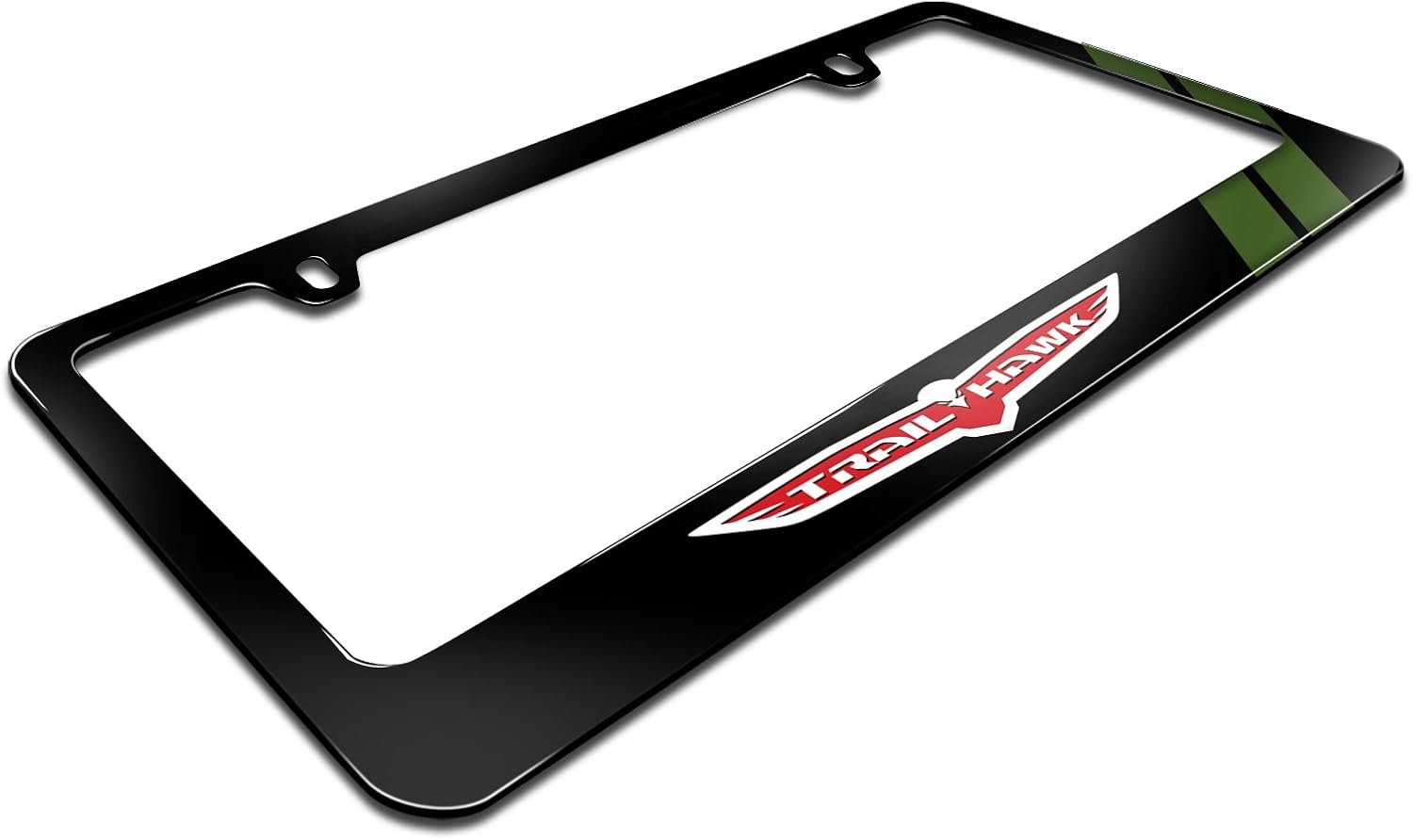 iPick Image Made for Jeep Trailhawk Green Stripe Black Metal License Plate Frame