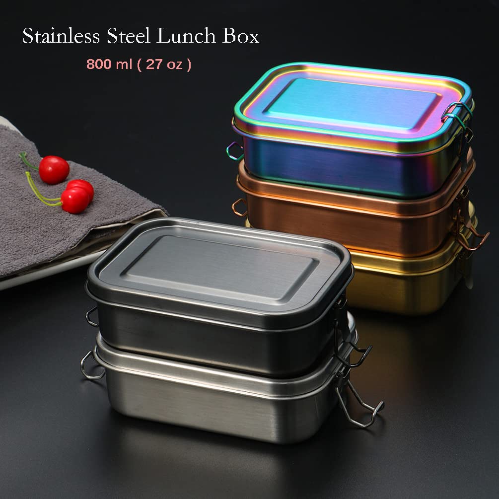 Broodtrommel van roestvrij staal, 800 ml, lunchbox, broodtrommel voor kinderen met vakken, broodtrommel met afneembaar rooster, lekvrij, bento box, lunchtrommel, metalen ontbijtdoos, volwassenen, voor