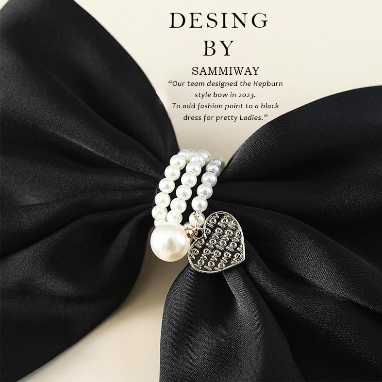 Miniatura 4 de 2 pasadores de pelo con lazo sedoso, clips de metal estilo francés con perlas y decoraciones de aleación de corazón para mujeres y niñas, accesorios