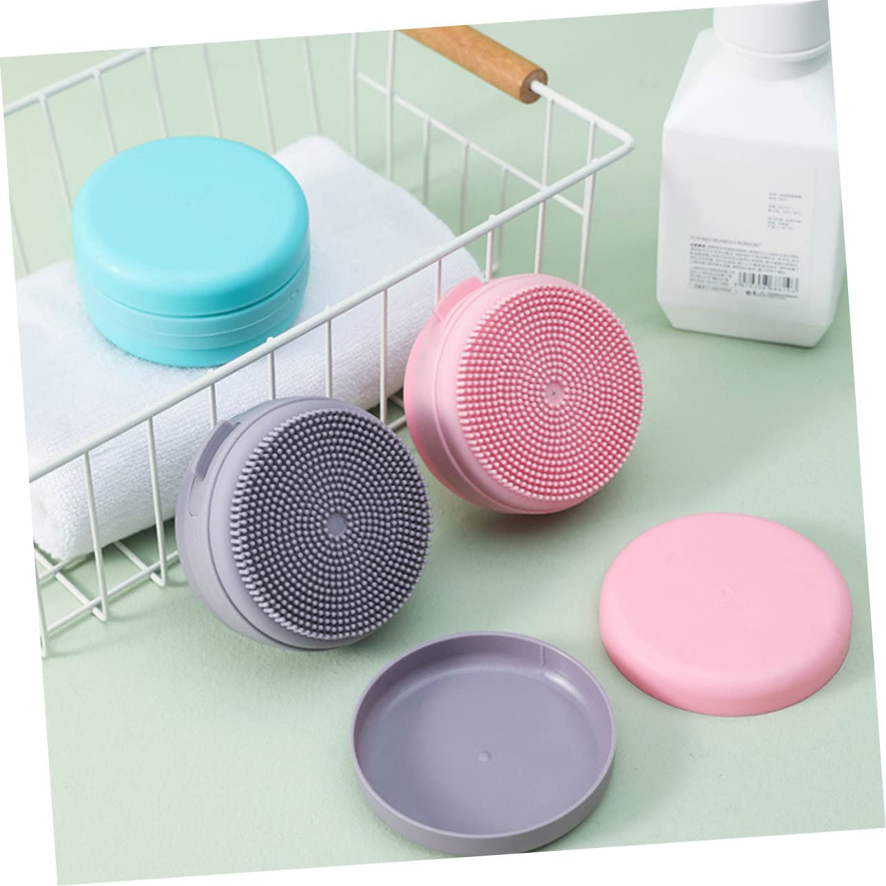 Healvian 4pezzi Spazzola Da Bagno Silicone Skin-friendly Con Supporto Per Sapone e Corda Di Appendere Massaggio Relaxante Per La e Bagno Pratica e Ergonomica