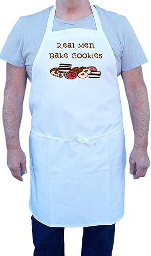 Miniatura 2 de Real Men Bake Cookies - Delantal blanco divertido - Cocina y horneado, regalo de cocina para papás, maridos, novios o hombres que aman cocinar