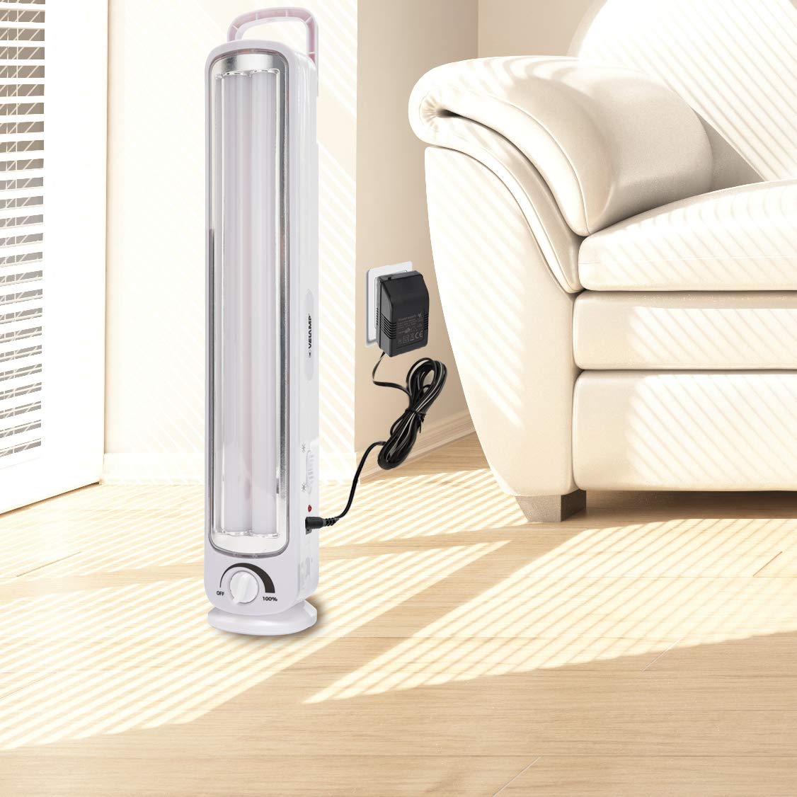 Velamp BIG TWIX - Lampada di Emergenza Portatile Ricaricabile, LED, Super Luminosa (500 lumen) - Dimmerabile - Con Caricabatteria Esterno, Sicura, Leggera e Compatta