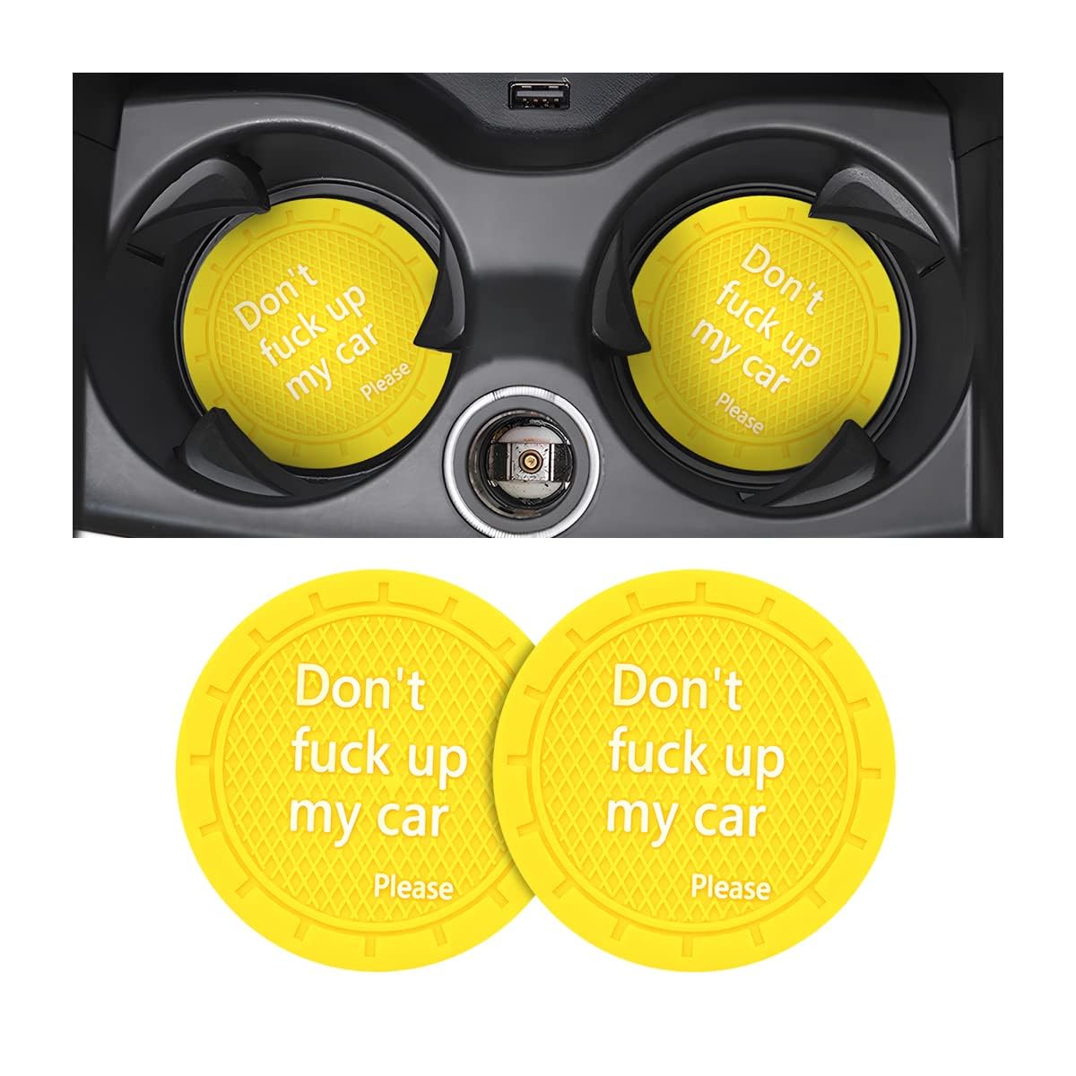 2 Pack Car Cup Holder Coasters, 2.75 Inch Non-Slip PVC Insert Cup Coaster, Anti-Scratch Auto Cup Mats for Women Men, Vehicle Interior Accessories Universal for Car, SUV, Truck (Yellow)