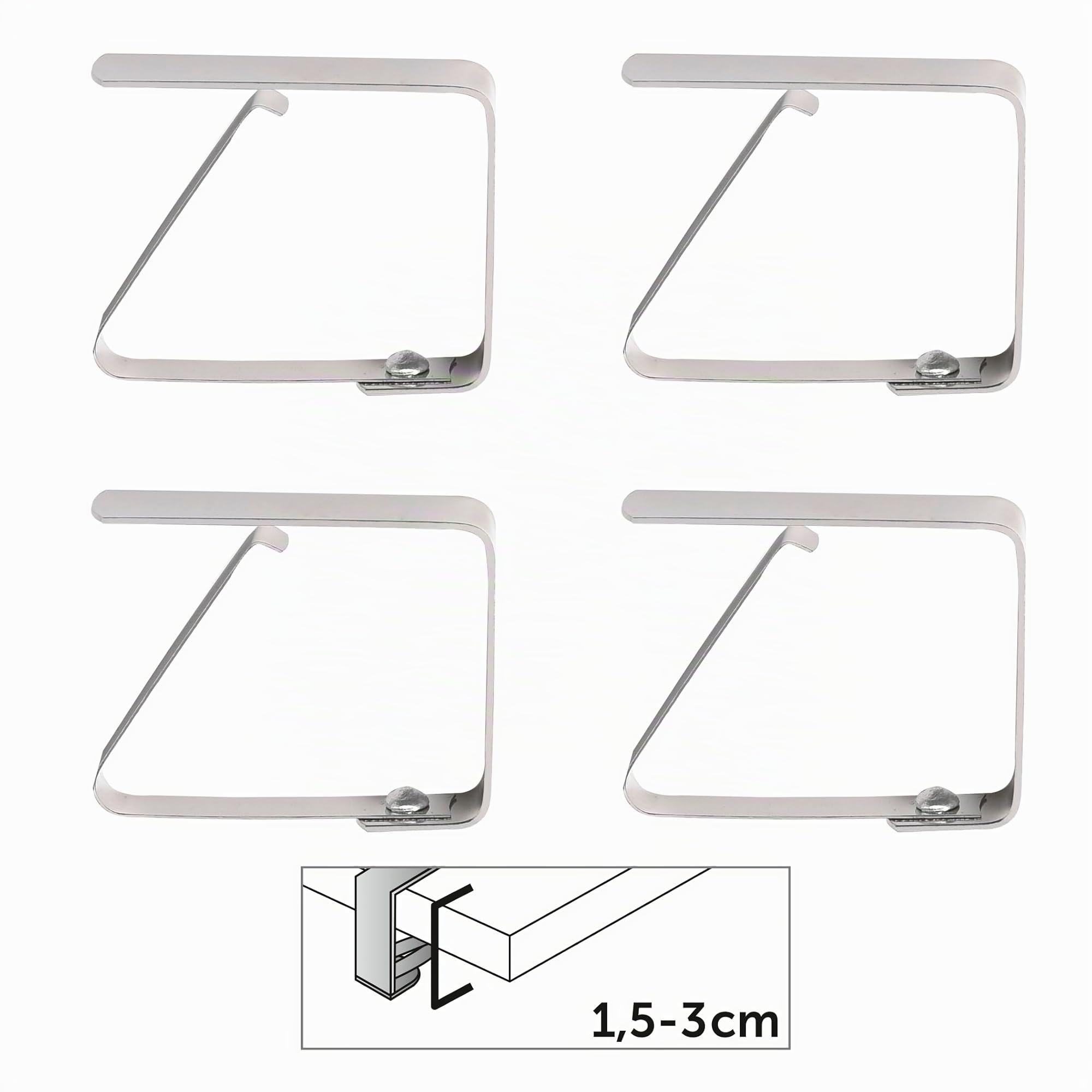 Venilia 54201 Clip fermatovaglia Inox, Porta tovaglie, Argento, 1,5-3 cm, Confezione da 4 Pezzi
