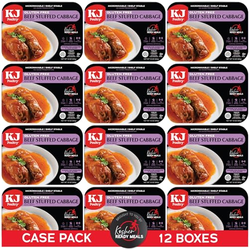 KJ Poultry Kosher for Passover Gluten Free Meals, Beef Stuffed Cabbage Rolls in Gravy (12 Pack) Prepared Entree Fully Cooked, Shelf Stable Microwave Dinner, Travel Military Camping