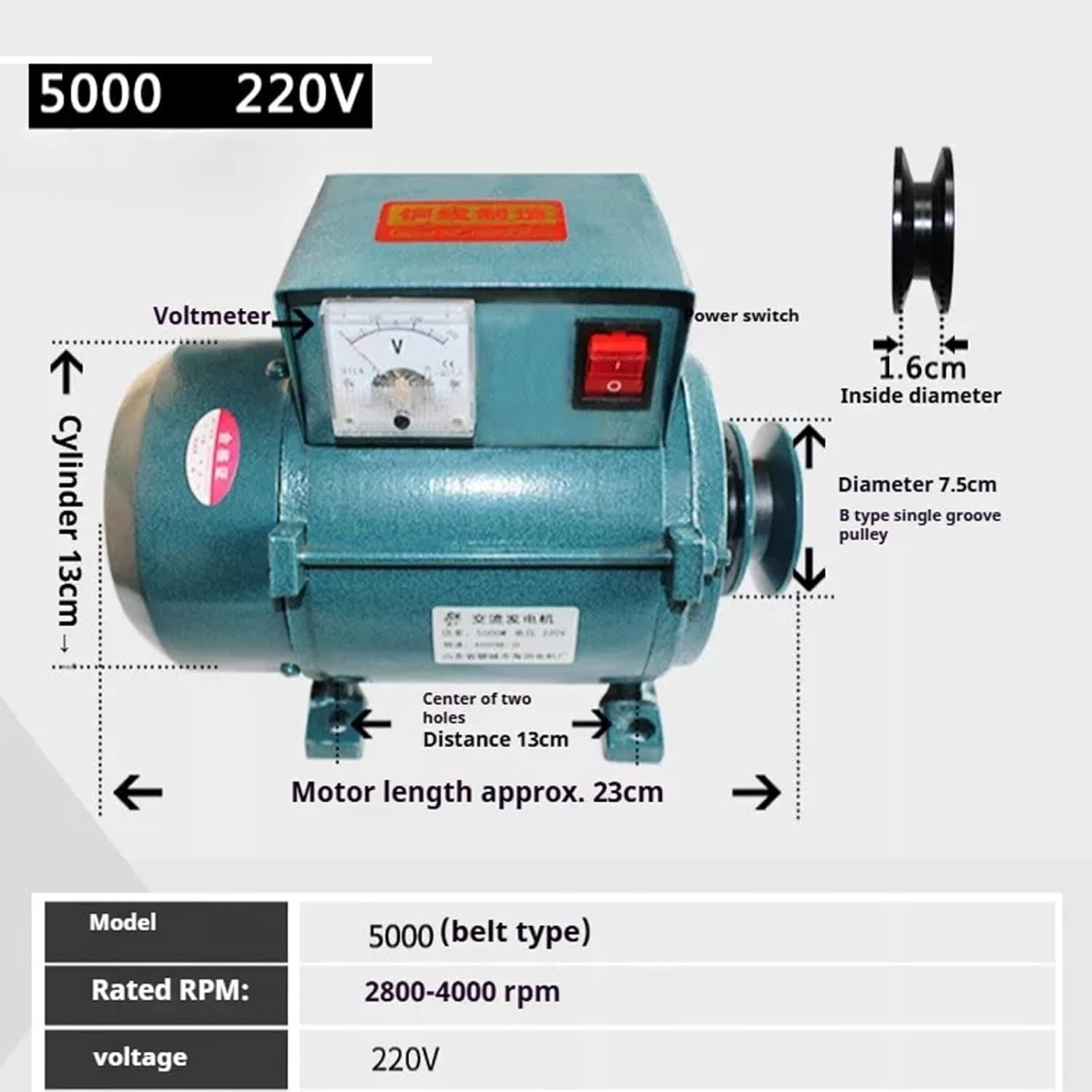 3500W/5000W/7000W Belt-Drive Diesel Gasoline Generator 220V Heavy-Duty Full Copper Motor Lighting Power Generator for Home Use with Long Lifespan(7000W)