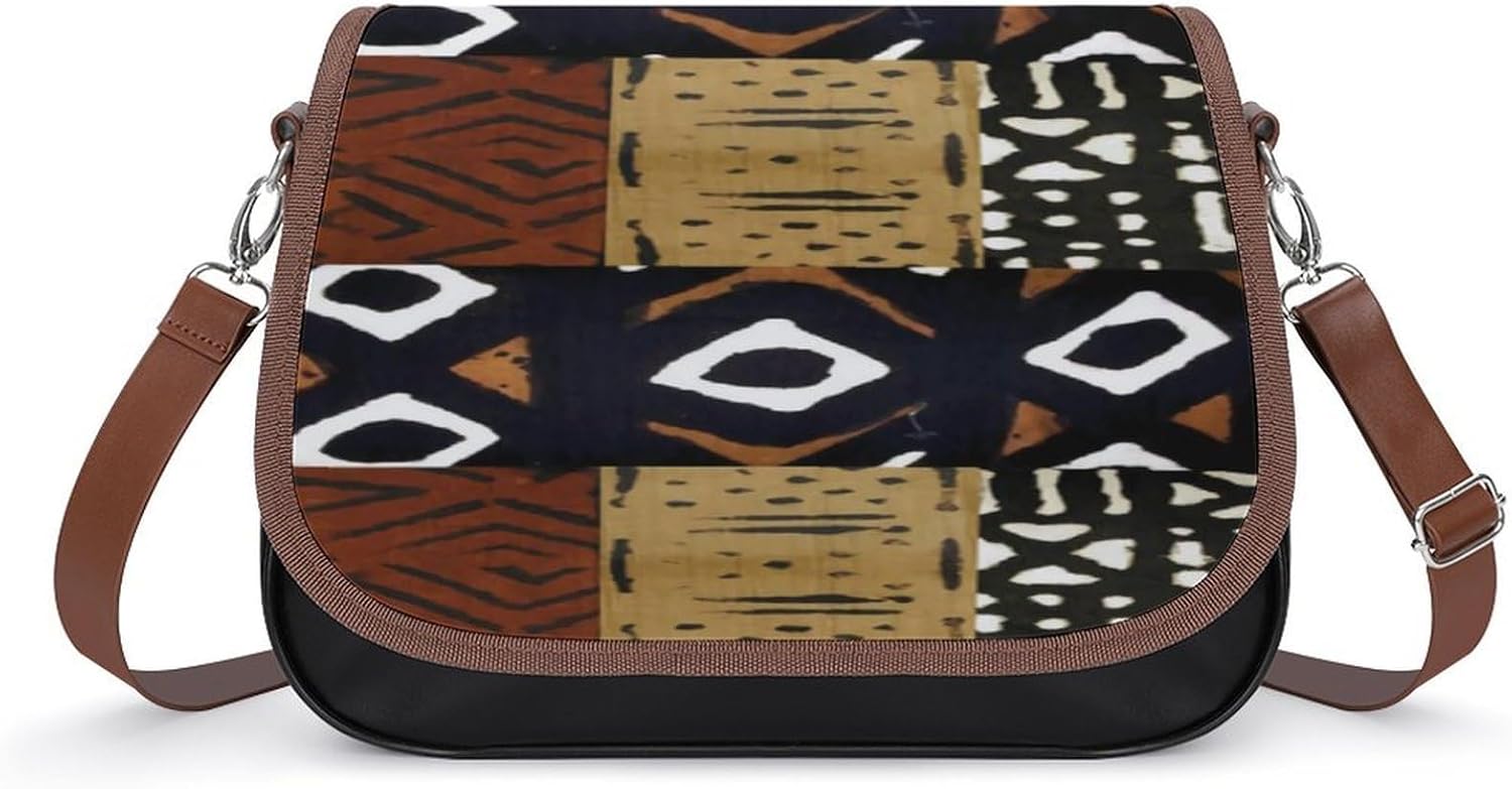 African Style DesignWomen's Faux Leather Crossbody Bag, Waterproof Wrinkle-Resistant Shoulder Bag with Detachable Strap, Large Capacity Casual Handbag, Fashion Daily Purse for Shopping Work Dating, Id