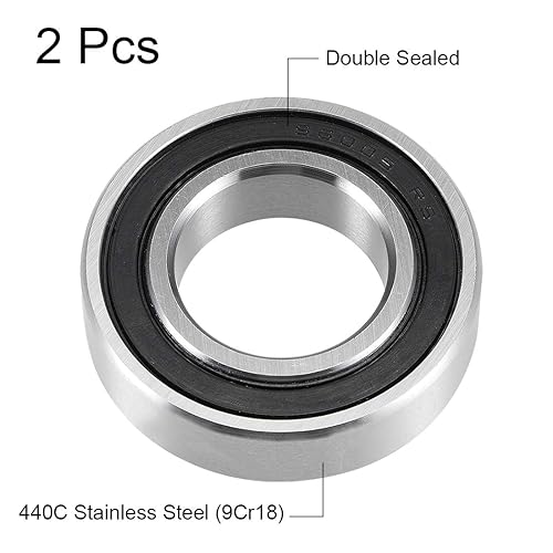 Miniatura 2 de uxcell S6005-2RS Rodamientos de bolas de ranura profunda 0.984in x 1.850in x 0.472in doble sellado 440C acero inoxidable 2pcs