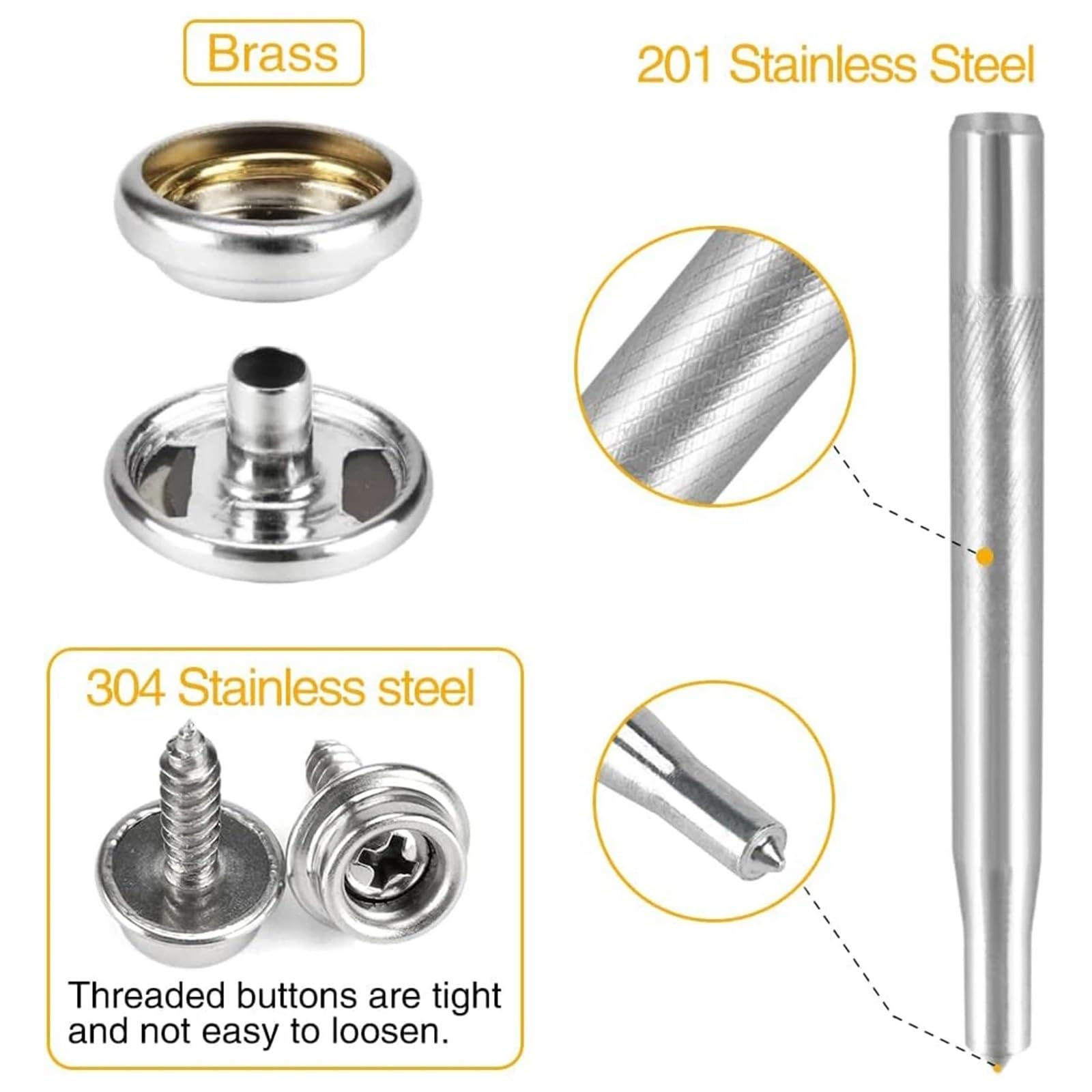 150-teiliges Canvas-Druckknopf-Set, Befestigungsknopf, Metallschrauben, Druckknöpfe, Marine-Qualität, 3/8-Zoll-Sockel, Boots-Canvas-Druckknöpfe mit 2 Einstellwerkzeugen(Silver)