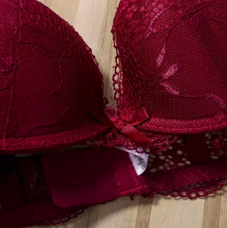 Image of Foxline Women's Lace Push Up Underwired Solid Lingerie Set