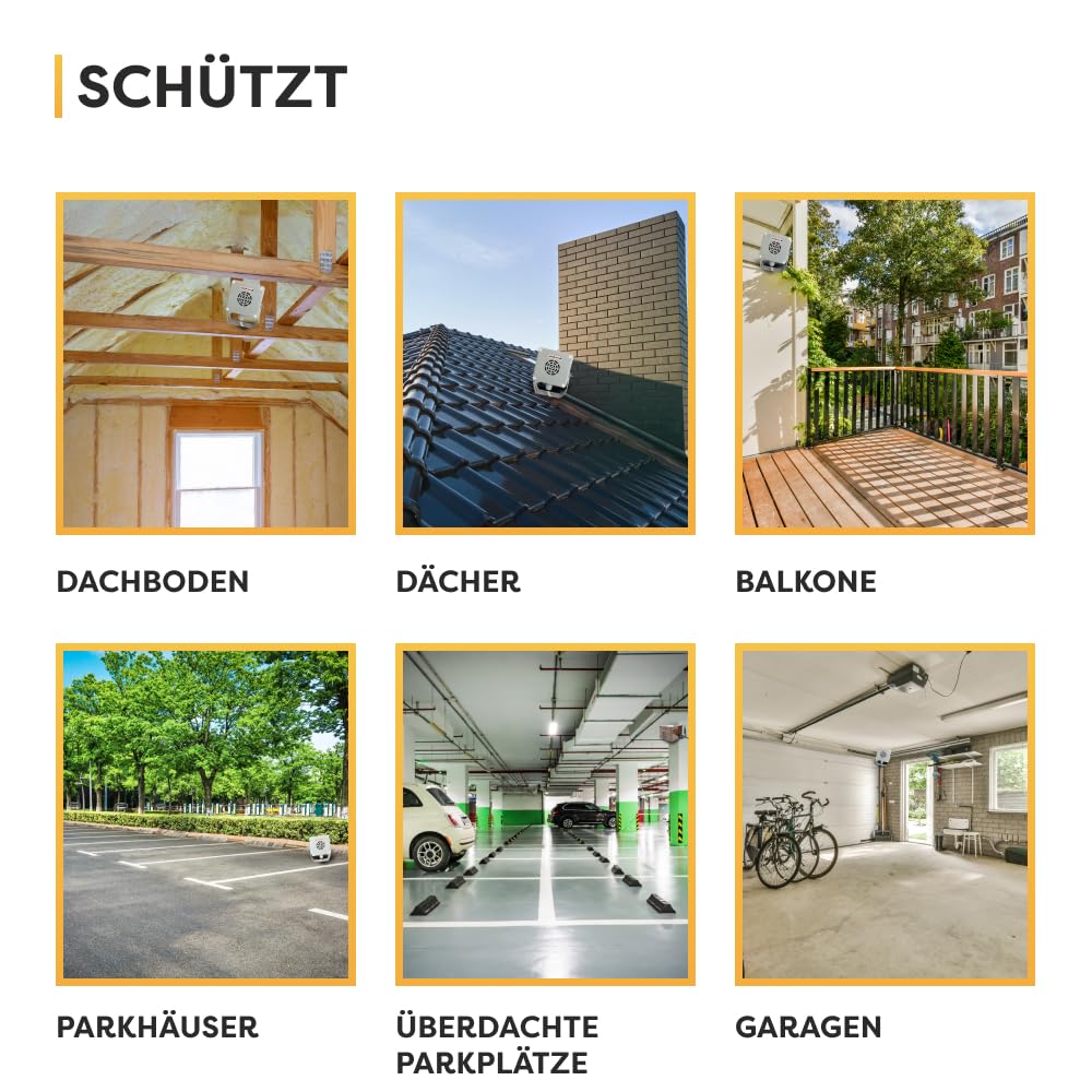 Hermetischer Ultraschall Mardervertreiber Light&Flash – 2 Lautsprecher | Leise 48 dB | Für Dachboden, Garage, Haus & Keller | 230V