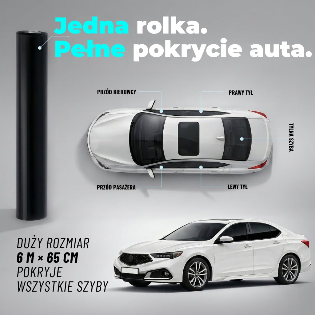 Folia przyciemniana do szyb samochodowych BLACKGLASS IX – profesjonalna jakość, do vanów i innych pojazdów (70% przepuszczalności światła, 6 m × 65 cm, 2-warstwowa, Light Smoke) z instrukcją montażu