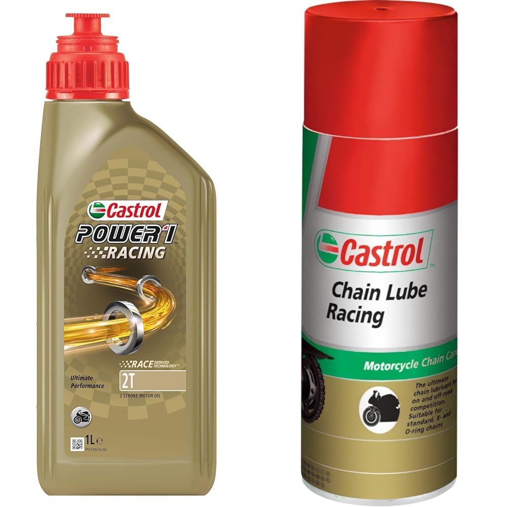 CastrolPOWER1 Racing 2T Motorcycle Oil 1L + Castrol Chain Lube Racing Oil 400ml