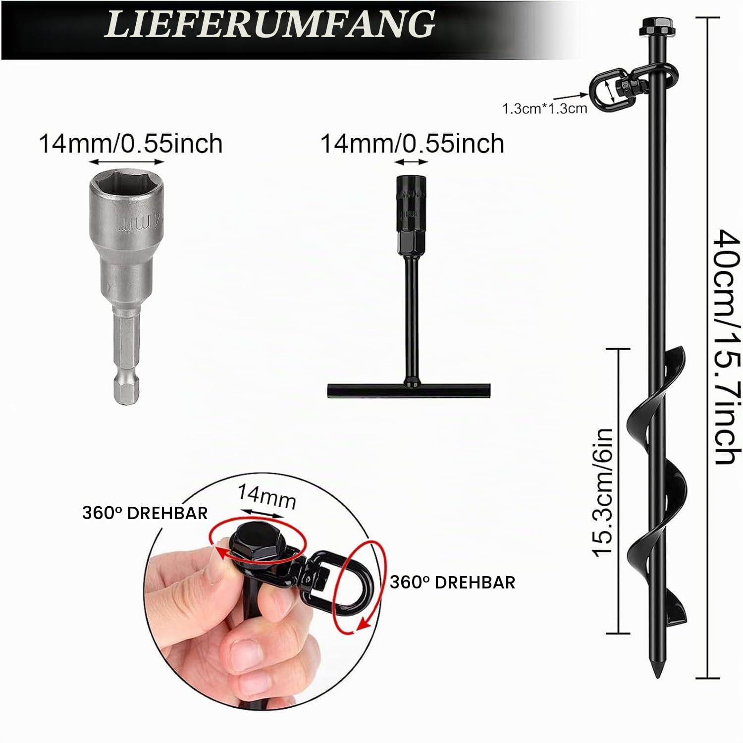 Bodenanker, 8 Heringe zum Schrauben, 40 cm, für Zelt und Trampolin