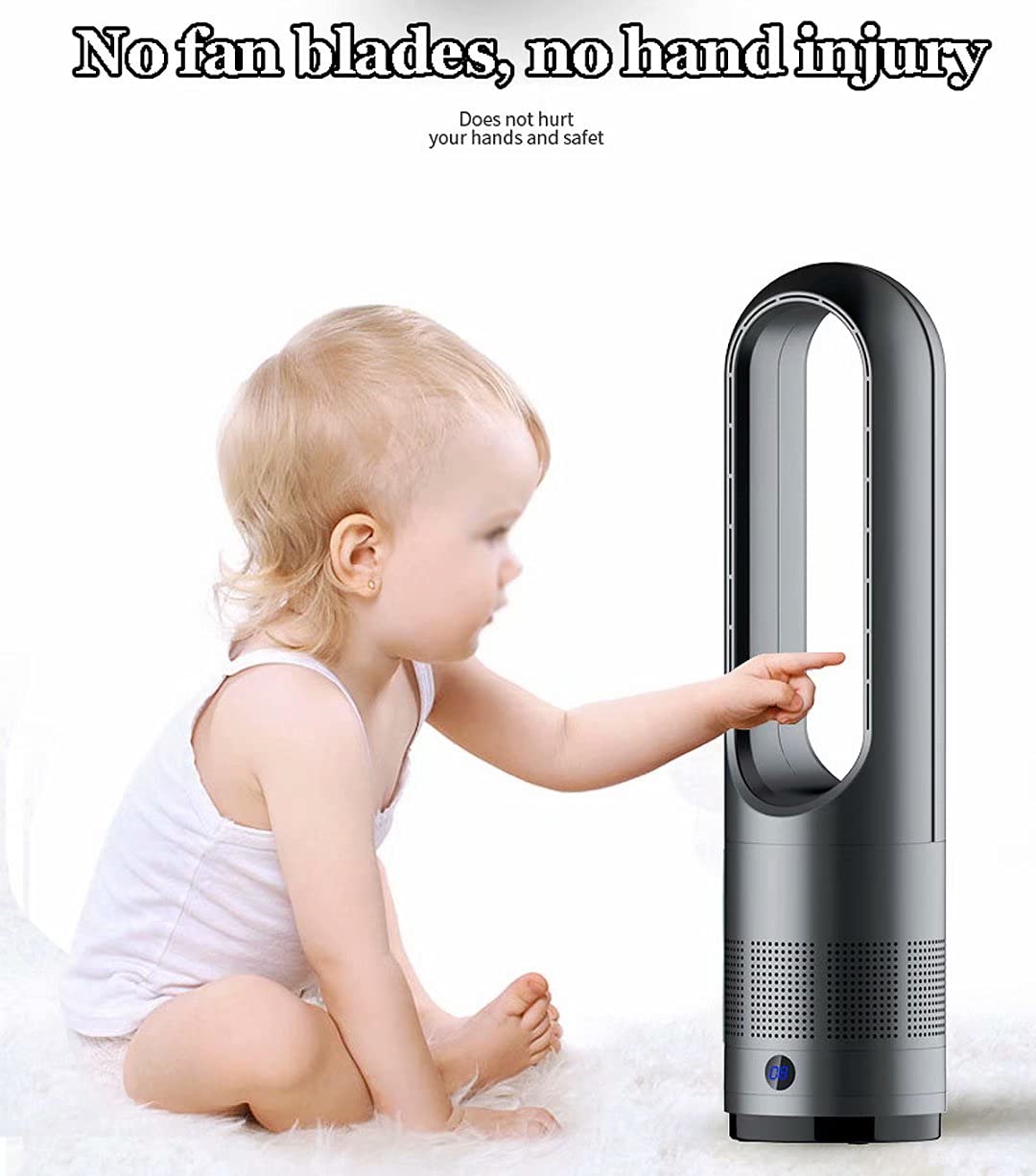 Ventilatore a torre senza pale, oscillante a 80°, con telecomando e controllo touch, 8 velocità, timer da 8 ore, ventola di raffreddamento per camera da letto e ufficio