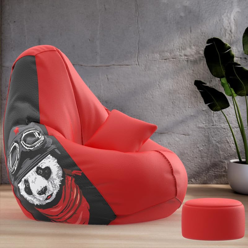Biggie Bean Bag Cover XXXXL Bean Bag with Free Cushion and Footrest - Official : Printzen Combo (Matching Color : Printed, Crazy Panda-Red)-image-13