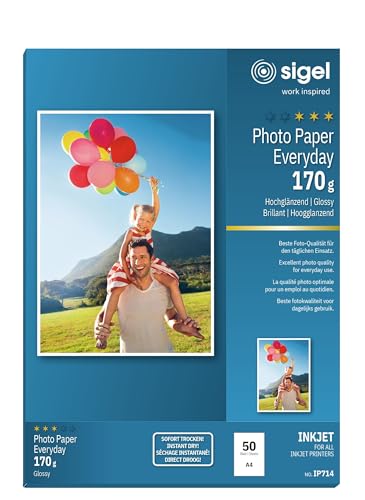SIGEL IP714 InkJet Fotopapier hochglänzend, weiß, 170 g, A4, 50 Blatt , für hochwertige Fotografien