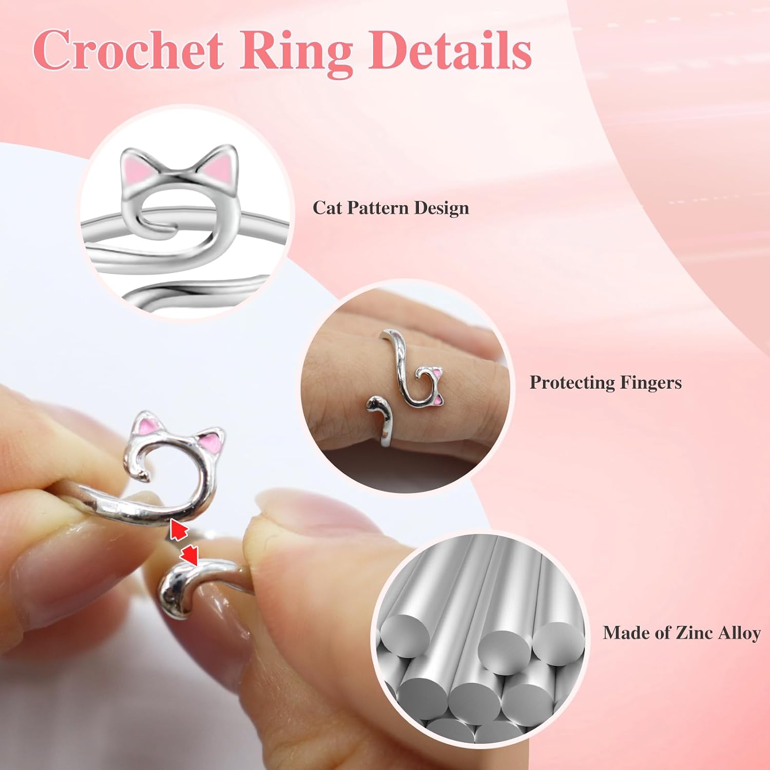 LIQALU 6 Pcs Crochet Rings Adjustable Cat Tension Rings Yarn Guide Tools